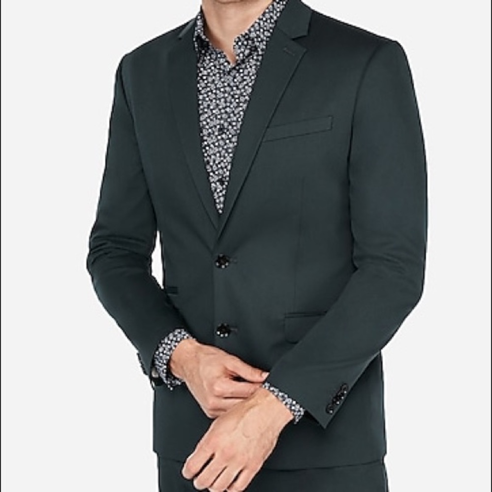 Slim dark green cotton sateen stretch suit jacket